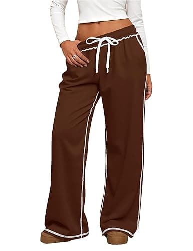 LUYAA Women Wide Leg Sweatpants Low Rise Baggy Fleece Sweatpants for Womens with Pockets 2025 Trendy