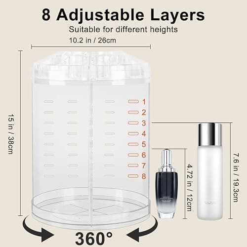 AMEITECH Makeup Organizer, 360 Degree Rotating Adjustable Cosmetic Storage Display Case with 8 Layers Large Capacity, Fits cosmetics, Makeup Brushes, Lipsticks and More, Clear thumbnail 4