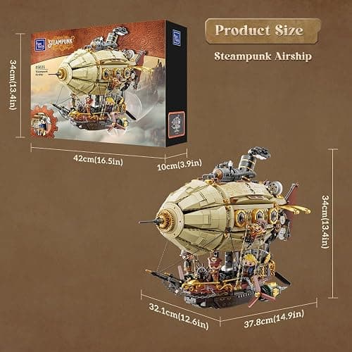 PANTASY Steampunk Airship Model Kit for Adults, Dual-Layer Zeppelin with Gear-Driven Mechanical System, DIY Building Blocks Set, Retro Sci-Fi Construction Toy for Collectors & Display thumbnail 7