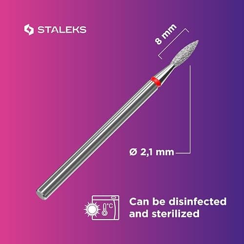 Staleks Pro Diamond Nail Drill Bit Flame Red Expert – 2.1mm Head Diameter, 8mm Working Part – Professional Nail Drill Bit – Diamond Coating – Precise Cuticle & Nail Care thumbnail 7