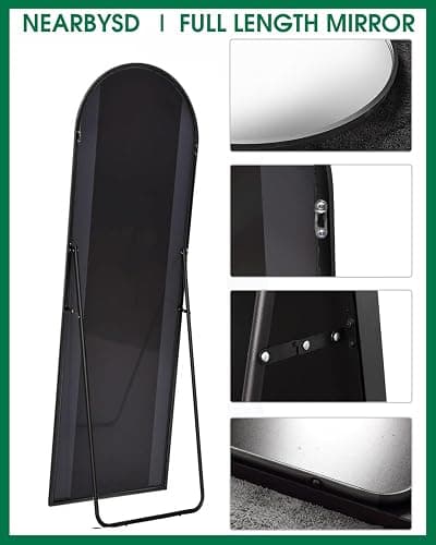 NEARBYSD 58"x18" Arched Full Length Mirror, Floor Mirror with Stand, Freestanding,Wall Mounted Hanging or Leaning Arched-Top Full Body Mirror for Bedroom, Dressing Room -Black thumbnail 4