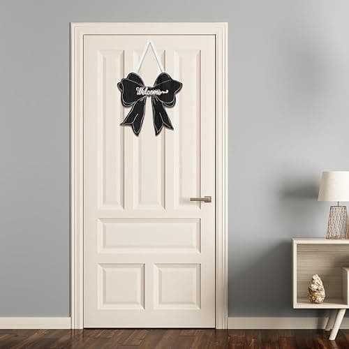 Black Bow Decor Hanging Sign Cute Coquette Bow Decoration Double-sidedWooden Bowknot Welcome Door Sign for Preppy Room Wall Home Bedroom Fall Halloween Indoor Outdoor Porch thumbnail 2