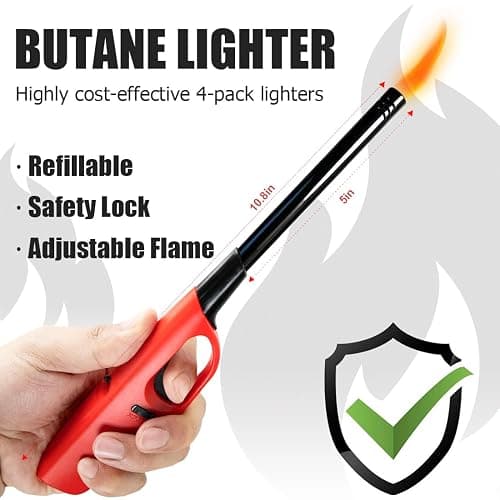 4 Pack Lighter Refillable Butane Lighters, Long Lighters for Candle Camping Fireplace Party BBQ Grill(Fuel Not Included) thumbnail 2