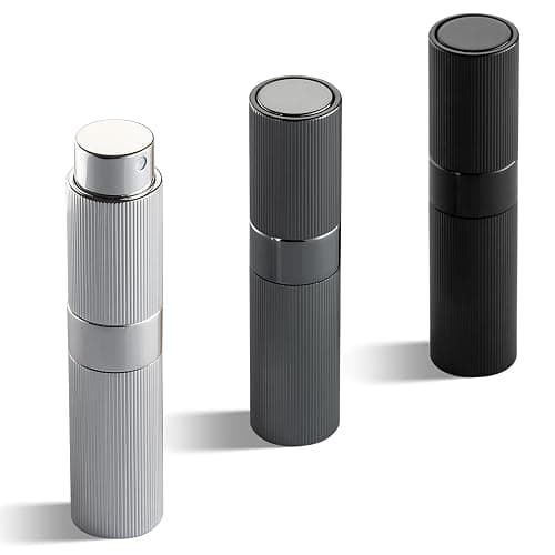 LISAPACK Perfume Travel Refillable Bottle - Atomizer Cologne Spray for Men Portable - Mini Sprayer Empty for Refill - Small Size 8ML Striped (Grey, Black, Silver) - Image 1