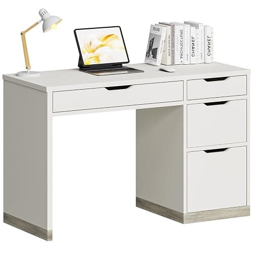 MaverickFurni White Desk with Drawers, 48 Inch Small Computer Desk with 4 Storage Drawers for Small Space, Home Office Desk for Bedroom with Storage File Cabinet thumbnail 8
