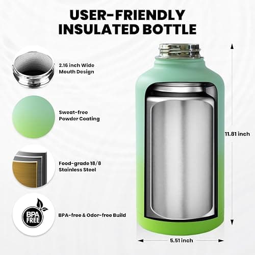 RAYMYLO One Gallon Water Bottle Insulated, Triple Walled Vacuum Stainless Steel (Cold for 48 Hrs), Leak Proof & Non-BPA, Large Water Flask Jug with Paracord Handle & Straw Spout Lids thumbnail 2