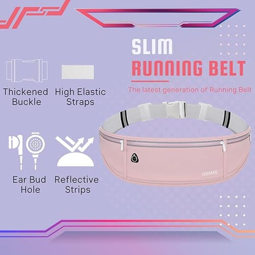 USHAKE Slim Running Belt, Workout Fanny Pack for Men Women,Exercise Waist Pack for Apple iPhone Holder, Runner Belt for Running Walking Cycling Camping Gym Light Pink thumbnail 3