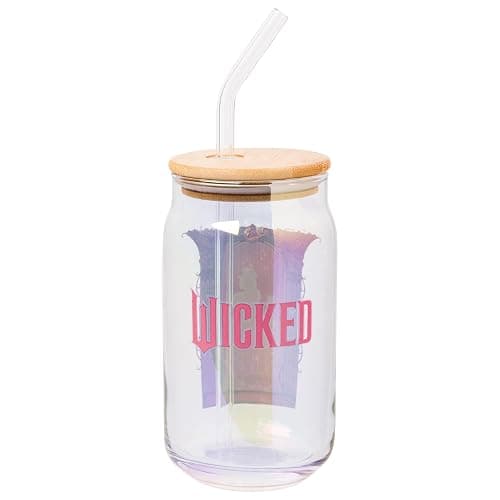 Silver Buffalo Wicked Featuring Elphaba and Glinda She's So Good and Don't Hide Your Magic 2 Pack Glass Jar Tumbler with Bamboo Lid and Glass Straw, 16 Ounces thumbnail 7