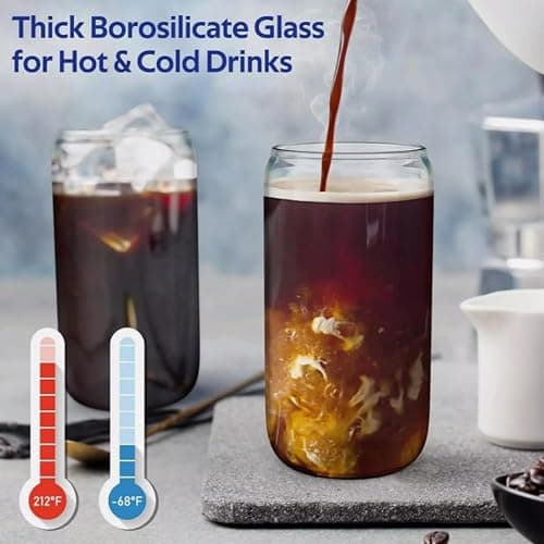 Siocok 500ml Can Shaped Glass Cups Set, Drinking Glasses with Bamboo Lids and Glass Straw, Reusable Can Shaped Cups Set,for Smoothies, Beer, Cola, Juice, Soda,Cocktail, Milk thumbnail 5