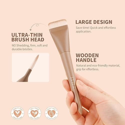docolor Flat Foundation Brush Korean Makeup Brush Liquid Makeup Brush Premium Makeup Face Brush for Blending, Cream, Thin Foundation Brush Makeup Tool Face Foundation Flat Brush,Khaki thumbnail 2