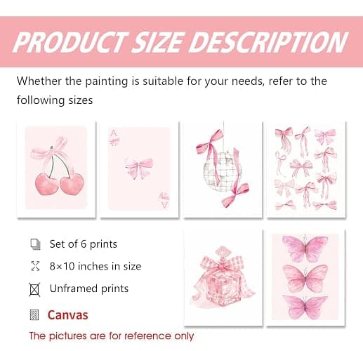 HNNXAR Coquette Trendy Preppy Poster Wall Art Set Of 6 Pink Bow Cherry Disco Ball Butterfly Canvas Picture Prints Decor Aesthetic For Girls Room College Dorm Apartment Bedroom 8x10 Unframed thumbnail 5