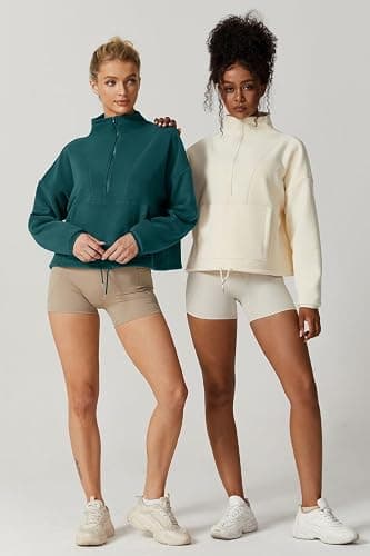 QINSEN Women Half Zip Fleece Sweatshirt Mock Neck Long Sleeve Winter Cozy Sherpa Pullover Sweater Tops thumbnail 6