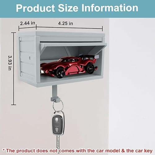 HDFREO Key Holder for Wall, Car Garage Key Holder with Opening Door, Lock Opener Organizer Wall Mount, Small Toy Car Garage with Opening Door, Easy Installation Keys Rack for Entryway - Light Grey thumbnail 2