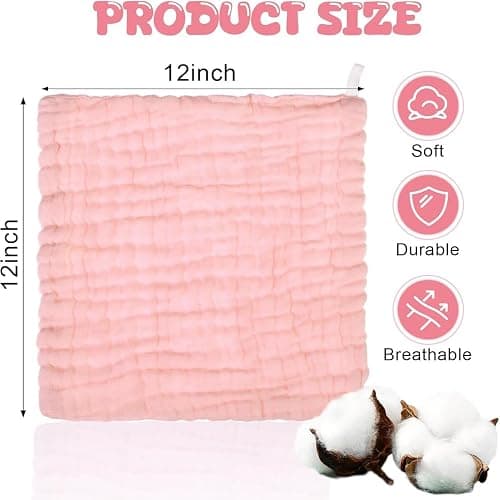 Chumia 30 Pcs Baby Muslin Burp Cloths, Light Pink, White, Pink | Natural Cotton Washcloths for Newborn Face Bath, Soft Absorbent Wipes for Feeding, Reusable Baby Towels Bulk 12x12 Inch thumbnail 2
