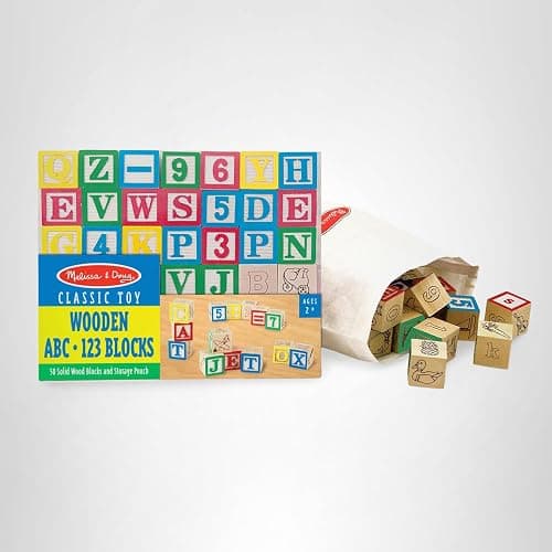 Melissa & Doug Deluxe Wooden ABC/123, 50-Piece Set of Classic Letter & Number Wooden Blocks (1” x 1”) with Storage Pouch, Sorting & Stacking Toys for Kids Ages 2+ thumbnail 11