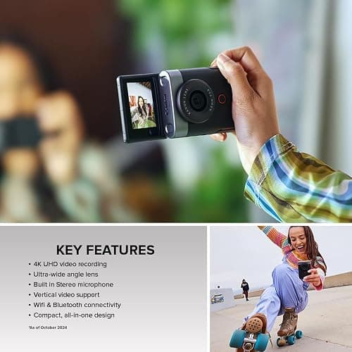 Canon PowerShot V10 Camera, Content Creator Compact Vlogging Camera, Fixed 19mm Wide-Angle Lens, 4K Video, Face Detection, Built-in Microphone, Live Streaming, Built-in Stand, Black thumbnail 12