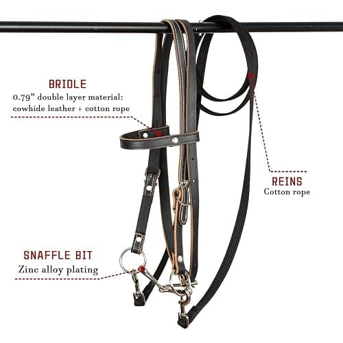 Y.J TAILS Leather Horse Bridle, Adjustable Western Browband Bridles for Horses with Bits and Detachable Reins (L (Above 1.2 Meters), Black) thumbnail 2