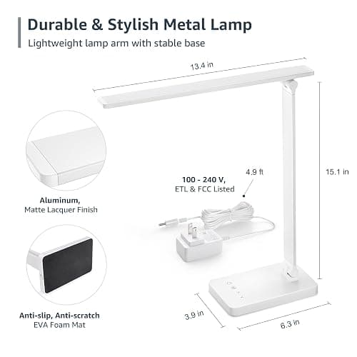 Lepro LED Desk Lamp 9.5W 800lm, Metal Desk Light for Home Office, White | 5 Colors 5 Brightness, Dimmable Task Light, Eye Caring, Home Office Desktop Lamp for Reading, Crafting, Sewing, Puzzle, Nail thumbnail 4