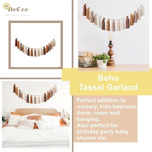 DrCor Boho Tassel Garland Wall Decor Handmade Cotton Yarn Terracotta Rainbow Nursery Decor for Classroom, Kids Bedroom, Baby Shower Boho Chic Party Birthday Dorm Office Calming Accents - Terracotta thumbnail 3