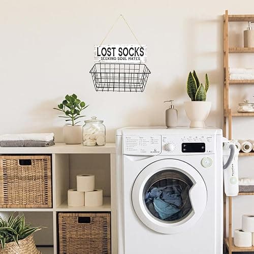 Togestar Lost Socks Laundry Sign And Basket, Wall-Mounted Lost Sock Organizer, Laundry Room Organization thumbnail 7