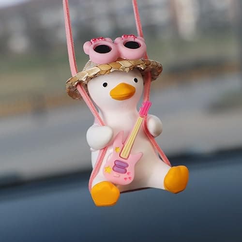 Gmngis Rear View Mirror Hanging Accessories of Swinging Duck Cool Swinging Duck Car Hanging Ornament Pendant Interior Rearview Mirror Decoration (White-Pink Duck) thumbnail 6