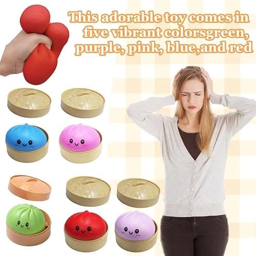 Dumpling Squishy Toy, Dumpling Squishy Mystery Box, Easter Basket Stuffers, Squeeze Dough Ball Stress Relief Hand Toys with Food Steamer Stretchy Desk Toys (Blue) thumbnail 5
