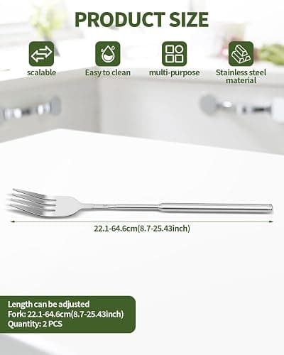 2 PCS Extendable Fork, Prank Long Telescopic Forks, Expandable 8.7-25.4" | Extending Random Fun Stuff, Telescopic Fork Gag Gift, Expandable Handle Spoon for BBQ Dinner Fruit Dessert Cutlery thumbnail 2