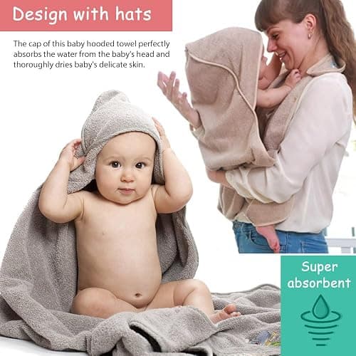 Tyuodna toalla de bebé con capucha y delantal, toalla de algodón suave y absorbente, manos libres, regalos personalizados para niños y niñas (gris) thumbnail 5