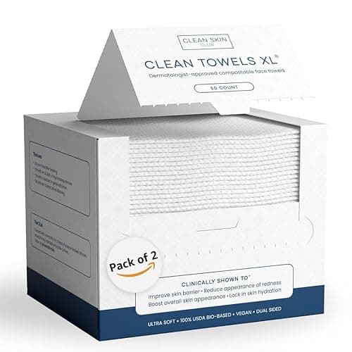 Clean Skin Club Clean Towels XL™, 100% USDA Biobased Face Towel, Disposable Face Towelette, Eczema Association Accepted, Makeup Remover Dry Wipes, Ultra Soft, 100 Ct, 2 Pack - 100 Count (Most Popular!)
