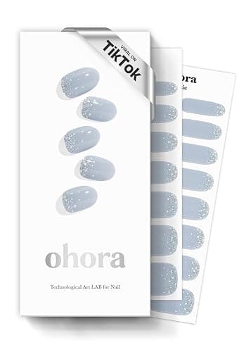 ohora Semi Cured Gel Nail Strips (N Felice) - Blue, Glitter, Works with Any UV/LED Lamps, Salon-Quality, Long Lasting, Easy to Apply & Remove - Includes 2 Prep Pads, Nail File & Wooden Stick - Image 1