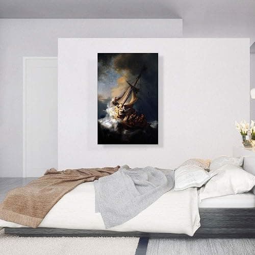ARTCANVAS Christ In The Storm on the Sea of Galilee 1633 Canvas Art Print Stretched Framed Painting Picture Poster Giclee Wall Decor by Rembrandt van Rijn - 40" x 26" (0.75" Deep) thumbnail 2