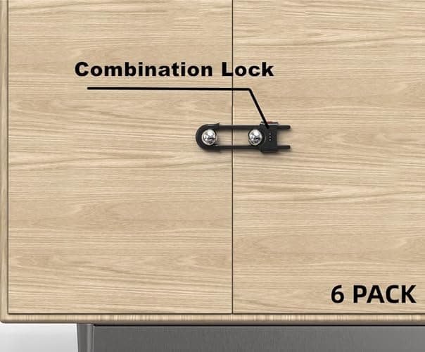 FIGEPO 6 Pack Child Proof U-Shaped Code Sliding Cabinet Door Locks Adjustable Baby Safety Plastic Cupboard Cabinet Latches Set for Knob Handle Drawers Closet Black thumbnail 3