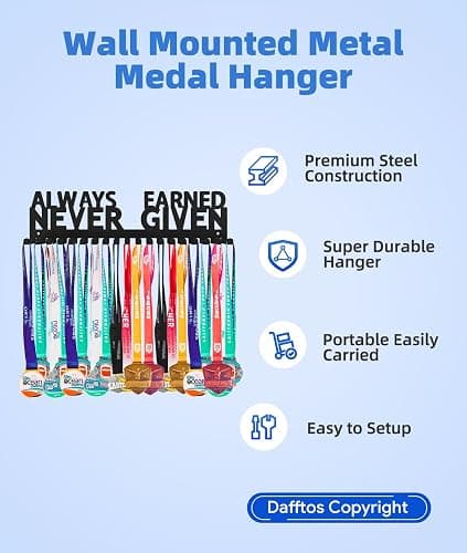 Dafftos Medal Hanger - Ribbon Holder & Display Frame for Medals & Awards - Wall Mounted Metal Trophy Rack - Easy to Install thumbnail 3