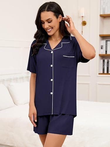 Umeyda Girls & Womens 2 Pieces Pajamas Sets Modal Sleepwear Button Down Short Sleeve Pjs Outfits thumbnail 5