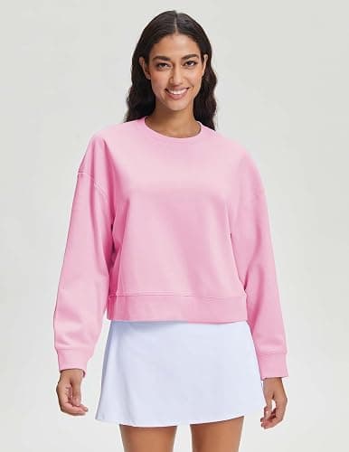 Stelle Cropped Sweatshirts for Women Cotton Long Sleeve Crop Tops Crewneck Pullover Oversized Sweater thumbnail 3