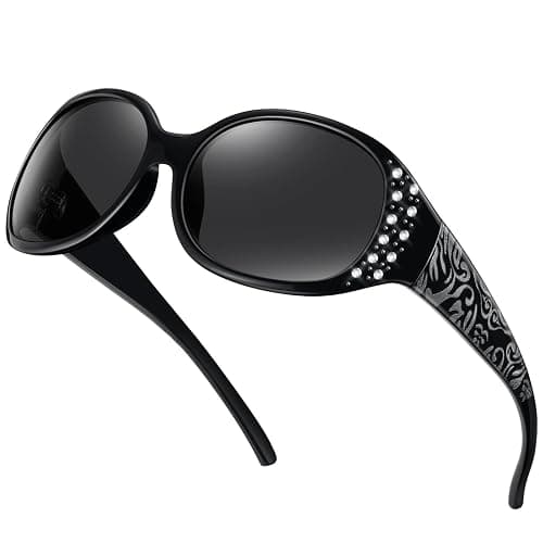 HAOLOTA Polarized Sunglasses for Women, Rhinestone Wrap Around Sunglasses with UV400 Protection - Image 1