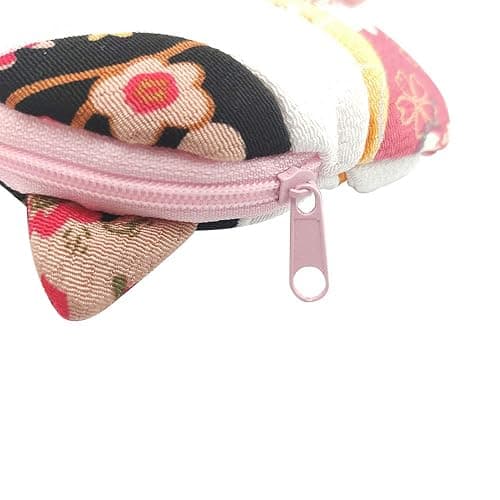 BAR AUTOTECH Zipper Maneki Neko lucky cat coin purse- Chirimen Kimono Print Style kawaii Cat Coin Wallet Holder for Coin Money Credit cards (Red) thumbnail 6