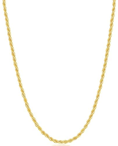 Fiusem Gold Plated Rope Chain for Men, 18K Gold Plated Chain Necklace, Stainless Steel Necklace for Men and Women - 18 Inches - Gold 2.5mm