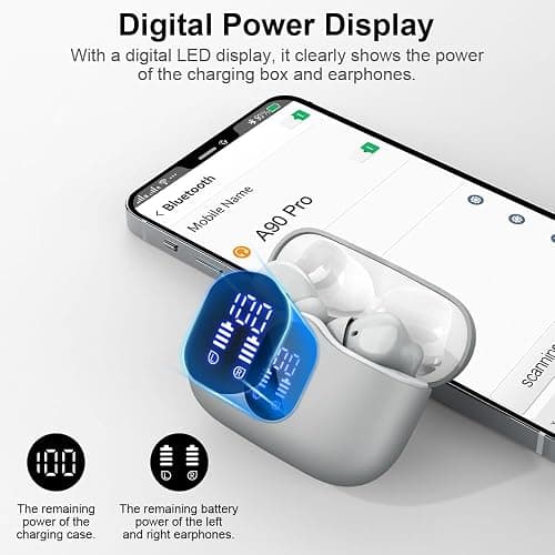 Wireless Earbuds Bluetooth 5.3 Headphones Bass Stereo Ear Buds with Noise Cancelling Mic LED Display in Ear Earphones IP7 Waterproof 36H Playtime for Laptop Pad Phones Sports Workout Grey thumbnail 6