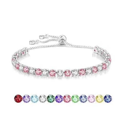 Mieoyue S925 Silver Bracelet for Women Adjustable Slider Crystal Tennis Bracelet Birthstone Jewellery Birthday Gifts - Image 1