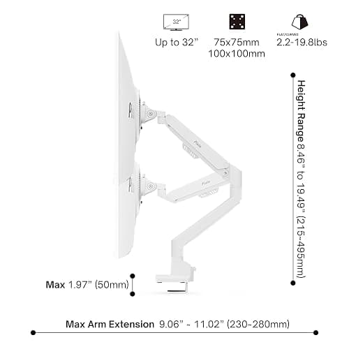 Pixio PX248 Wave White 24 inch 200Hz Refresh Rate FHD 1080p Resolution Fast IPS Panel 1ms GTG Response Time Gaming Monitor and PS1S Wave White Single Monitor Arm - Fits up to 32 inches and 19.8lbs thumbnail 7