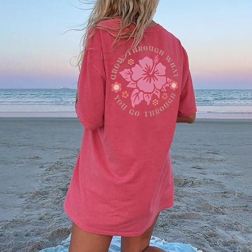 Women's Oversized Hawaiian Graphic T Shirt Retro Tropical Floral Short Sleeve Tee Casual Summer Beach Vacation Tops thumbnail 2
