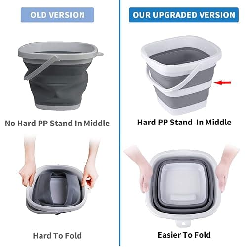 2 Pack Collapsible Buckets 5L 1.3Gallon Small Cleaning Bucket for Household Portable Plastic Bucket Outdoor Car Washing Tub Foldable Camping Beach Sand Water Pot Pail Space Saving Square Grey thumbnail 4