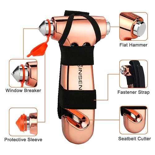 SINSEN Car Window Breaker Seatbelt Cutter, Emergency Tool, Safety Hammer to Break Glass, 3-in-1 kit, Starlight Silver thumbnail 2