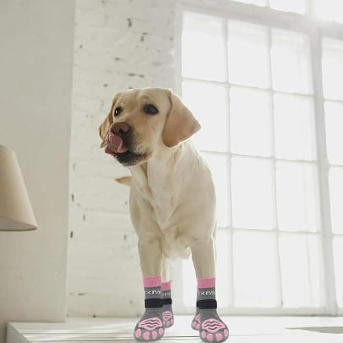 EXPAWLORER 4Pcs Anti-Slip Dog Socks - Double Side Non-Slip Paw Protector for Hardwood Floors,Prevent Licking,Dog Booties,Dog Shoes for Hot/Cold Pavement thumbnail 7