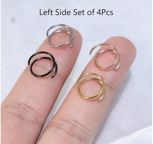 Renkovte Double Nose Ring for Single Piercing,20G Snug Spiral Nose Rings Hoops 8mm Thin Nose Piercing Jewelry for Women thumbnail 5