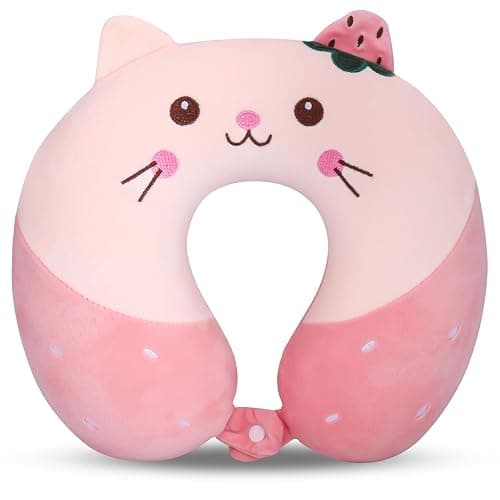 Fentar Neck Pillow for Travel, Memory Foam Kids Travel Pillow, Removable Travel Neck Pillow with Zips, Cute Cartoon Plane Pillow, Comfortable Adult Kids Travel Pillow for Airplane Camping Car Sleeping - Pink - Image 1
