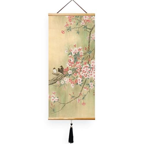 EAPEY 32x14in Asian Scroll Wall Art, Vintage Floral Canvas Prints Paintings, Ready to Hang Home Decor - Image 1