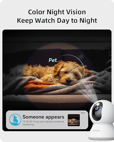 Security Camera 2K, blurams Baby Monitor Dog Camera 360-degree for Home Security w/Smart Motion Tracking, Phone App, IR Night Vision, Siren, Works with Alexa & Google Assistant & IFTTT, 2-Way Audio thumbnail 3