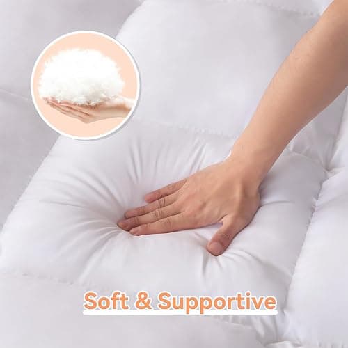 Twin XL Mattress Topper for Back Pain Relief, Extra Thick Pillow Top Plush Mattress Pad  with Deep Pocket, Soft Pillowtop TwinXL Size Bed Toppers Filled Fluffy, College Dorm (White, Twin XL) - White - Twin XL thumbnail 5